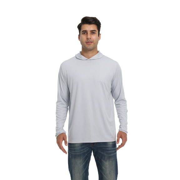 Zfeel Lightweight Dry Fit Pullover Hoodie, Men's 100% Polyester Long Sleeve Hoodie, Silver, XL