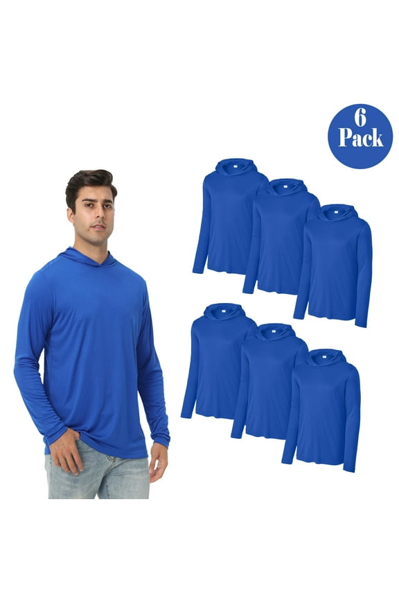 Lightweight Men's Hoodie, Pullover Modern Fit 100% Polyester Hooded Shirt, Royal, 6 Pack, 4XL