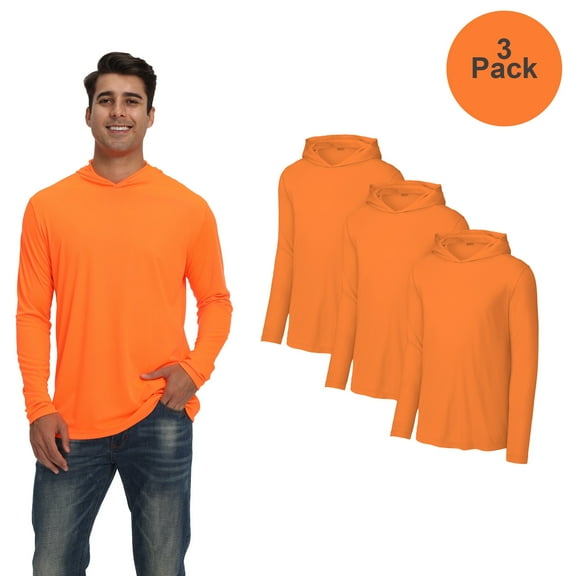 Zfeel Long Sleeve Safety Hoodie for Men, Pullover Hi-Viz Neon Orange Dry Fit Workwear, 3 Pack, S
