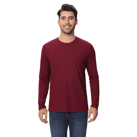 Zfeel Long Sleeve Shirt for Men, High-Performance Dry Fit Tee, 100% Polyester, Lightweight Moisture-Wicking, Maroon, 4XL
