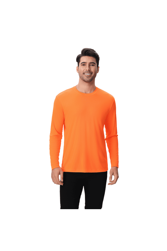Long Sleeve Shirt for Men, High-Performance Dry Fit Tee, 100% Polyester, Lightweight Moisture-Wicking, Neon Orange, 3XL