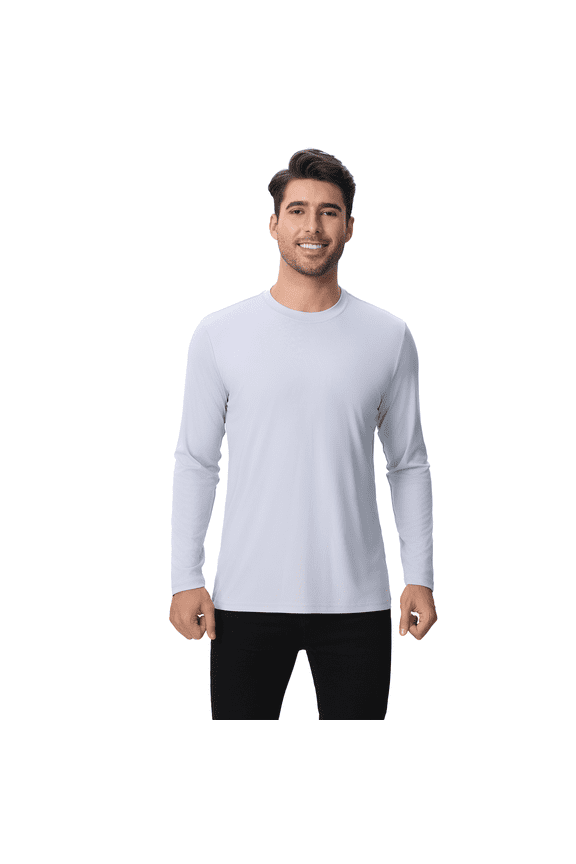 Long Sleeve Shirt for Men, High-Performance Dry Fit Tee, 100% Polyester, Lightweight Moisture-Wicking, Silver, XL