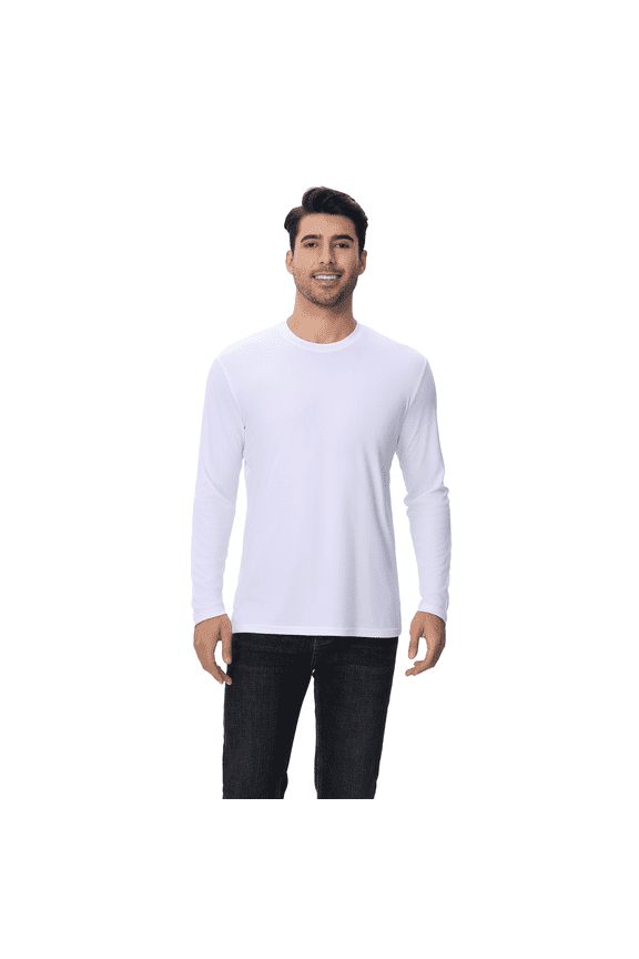 High Visibility Safety T-Shirt for Men, Hi Vis Pure Dry Fit Poly Long Sleeves Crew Neck Shirts | 100% Polyester, White, M