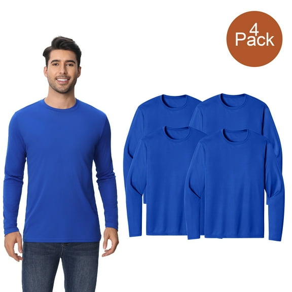 Zfeel Long Sleeve T-Shirt for Men, Lightweight Fitness Shirt, 100 Polyester, Royal 4 Pack Tee, S