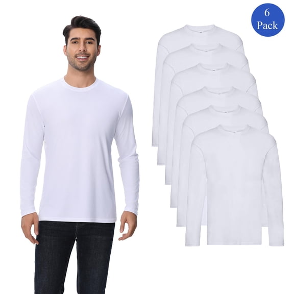 Zfeel Long Sleeves T-Shirt Pack of 6 | Men's 100 Polyester Pure Dry Fit Crewneck Shirt, White Tee, 2XL