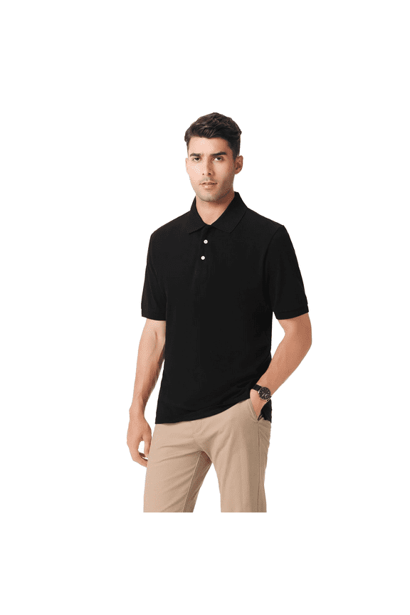 Luxe Touch Men's Polo Shirt, 100% Cotton Plain Polo Shirt with Comfort & Style, Black, XS