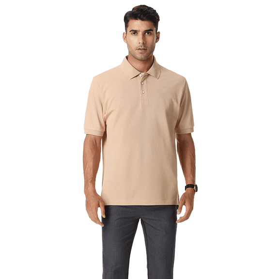 Zfeel Luxe Touch Men's Polo Shirt, 100% Cotton Plain Polo Shirt with Comfort & Style, Sand, M