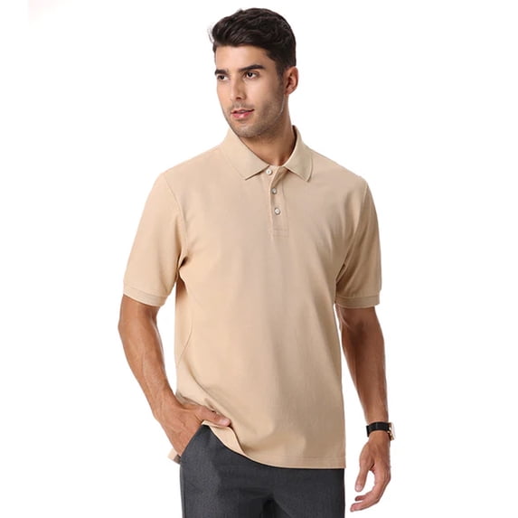 Zfeel Luxe Touch Polos for Men, 100% Cotton Short Sleeve Collared Polo Shirt, Sand, 2XL