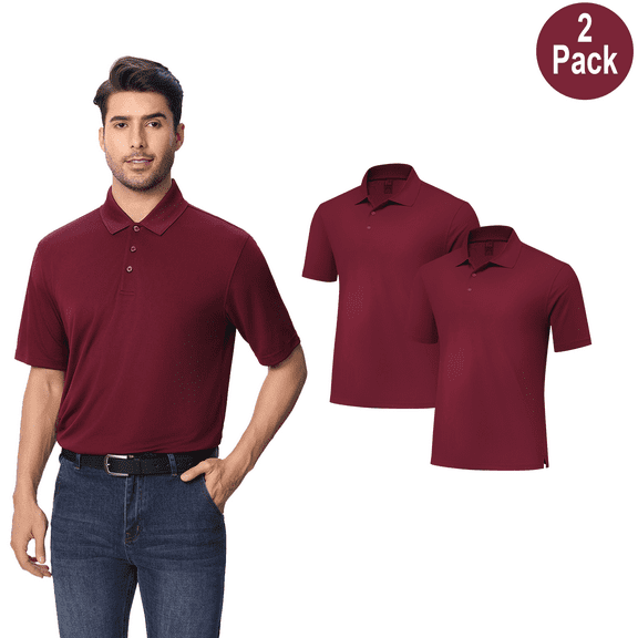 Zfeel Men Dry Fit Poly Polo Shirt, High Performance Short Sleeve Classic Pique, Maroon 2 Pack, S-4XL