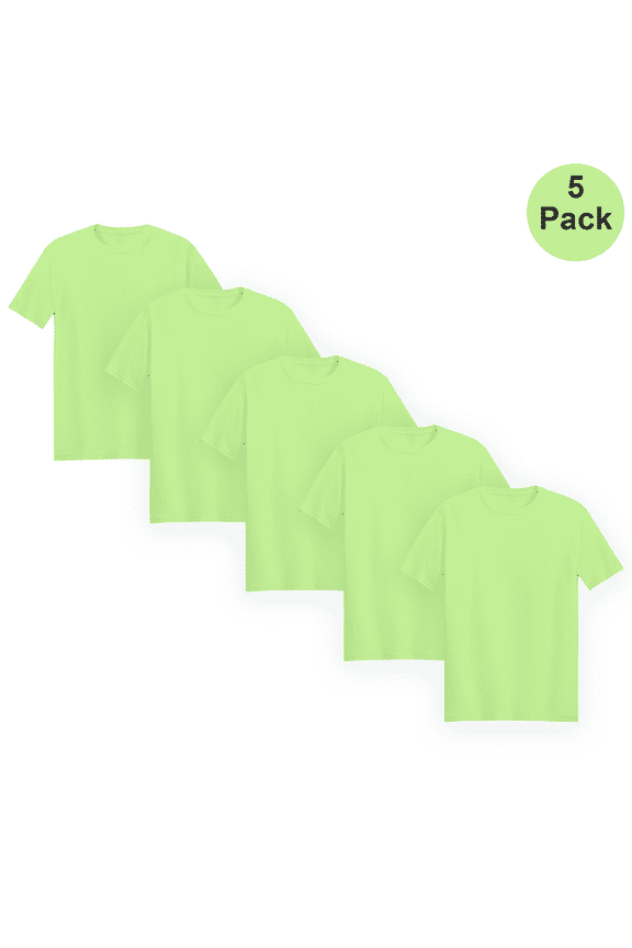 Men Hi-Vis Poly Shirt Pure Dry Fit Moisture-Wicking Crew Neck Safety Neon Green Tee 5 pack 3XL