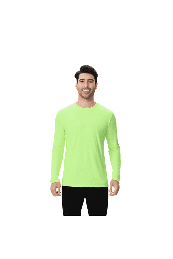 Men Hi-Vis Pure Dry Fit Poly Long Sleeve Work Shirt, Moisture-Wicking, Safety Neon Green, 3XL