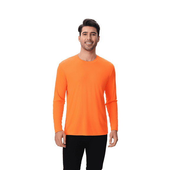 Zfeel Men Hi-Vis Pure Dry Fit Poly Long Sleeve Work Shirt, Moisture-Wicking, Safety Neon Orange, L
