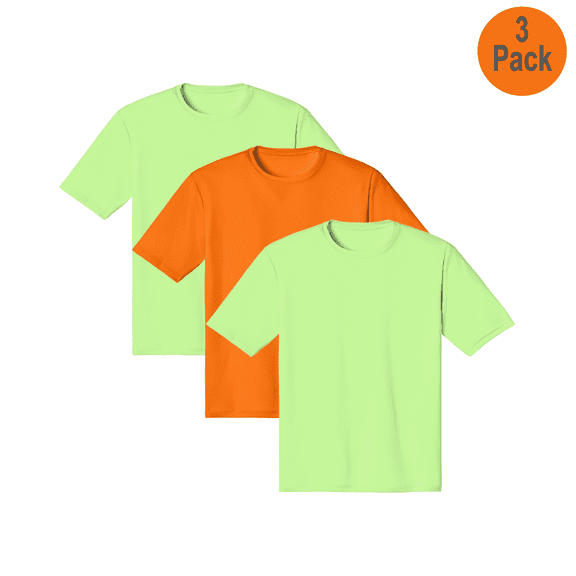 Zfeel Men Hi Vis Pure Dry Fit Poly T-Shirt, Short Sleeve, 3 Pack, Safety Neon Green and Orange, S