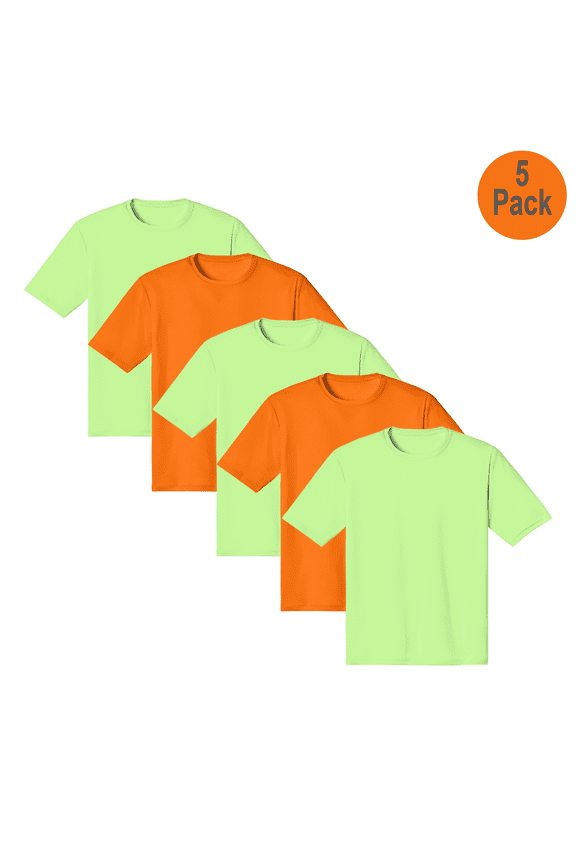 Men Hi Vis Pure Dry Fit Poly T-Shirt, Short Sleeve, 5 Pack, Safety Neon Green and Orange, 3XL