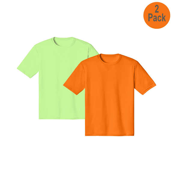 Zfeel Men Hi Vis Pure Dry Fit Poly T-Shirt, Short Sleeve, Safety Neon Green and Orange, 2 Pack, S