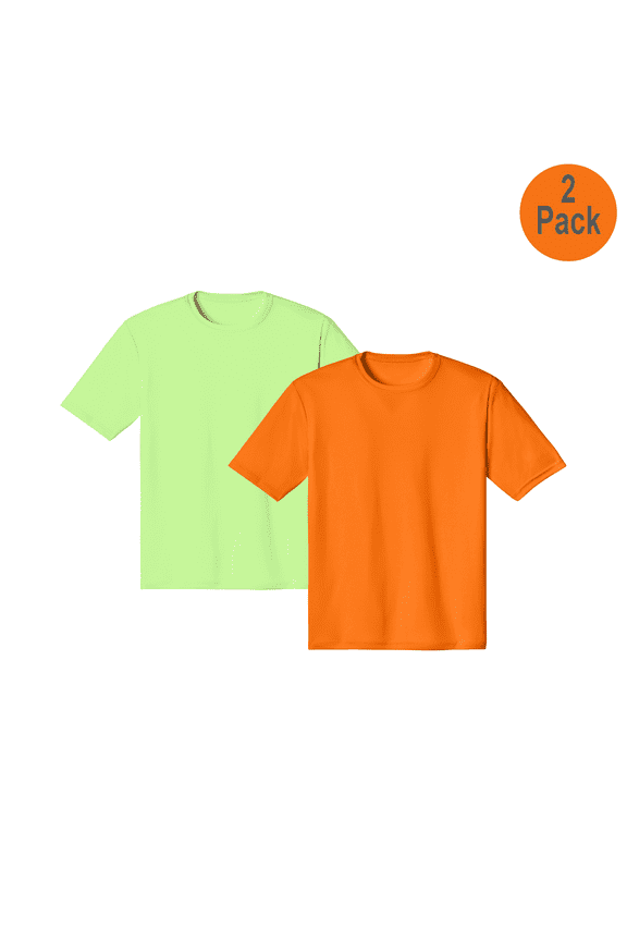 Men Hi Vis Pure Dry Fit Poly T-Shirt, Short Sleeve, Safety Neon Green and Orange, 2 Pack, XL