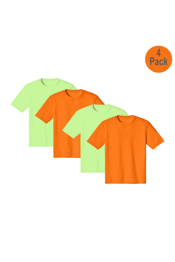 Men Hi Vis Pure Dry Fit Poly T-Shirt, Short Sleeve, Safety Neon Green and Orange, 4 Pack, S