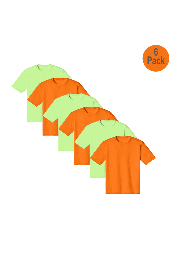 Men Hi Vis Pure Dry Fit Poly T-Shirt, Short Sleeve, Safety Neon Green and Orange, 6 Pack, L