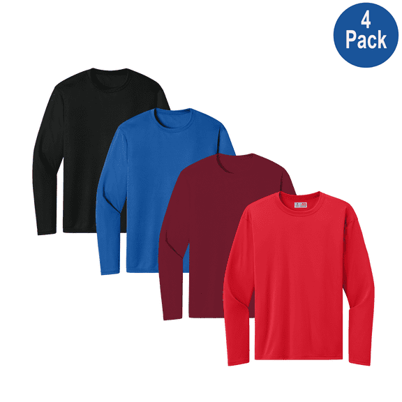 Zfeel Men Hi Visibility Pure Dry Fit Poly T-Shirt, Long Sleeve Crew Neck, Assorted color, 4 Pack S