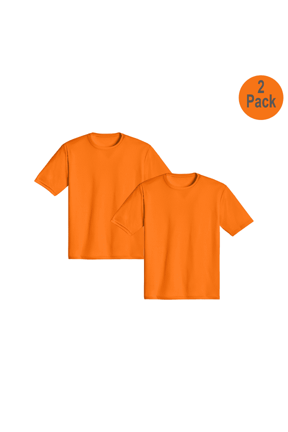 Men High Performance Dry Fit Hi Vis Poly Shirt, Short Sleeve, 2 Pack, Safety Neon Orange, S