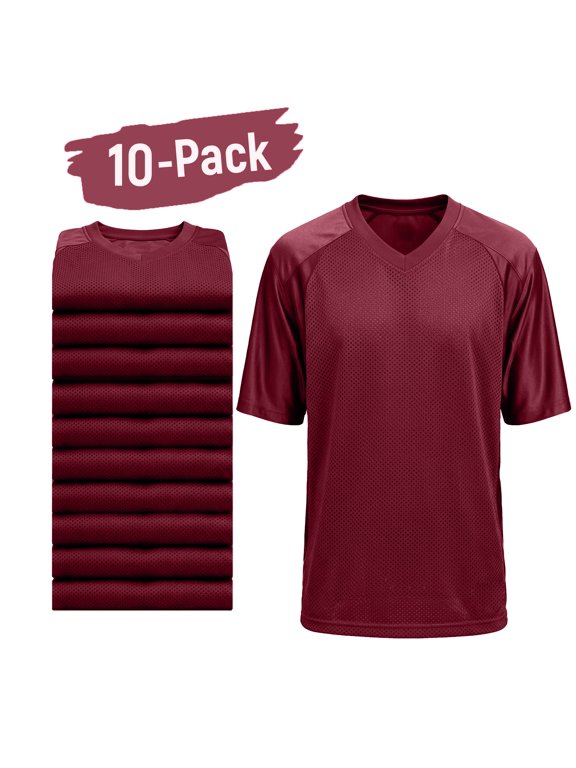 Men High Performance Pure Dry Fit Football Jersey, Breathable Sportswear, Maroon, 10 Pack, 5XL