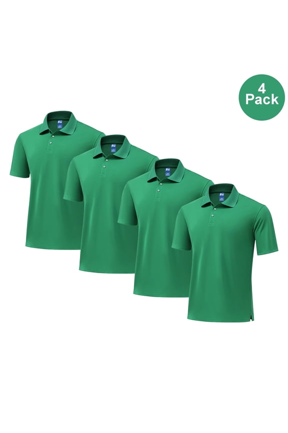 Men High Performance Pure Dry Fit Poly Polo Shirt, UV Protection Tee, Kelly Green, 4 Pack, 2XL