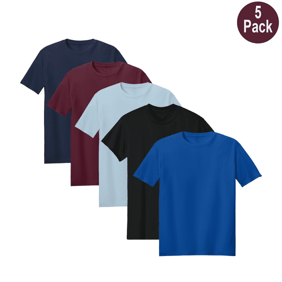 Zfeel Men Pure Dry Fit High Performance Poly T-Shirt, Short Sleeve, Polyester, Assorted, 5 Pack, 4XL