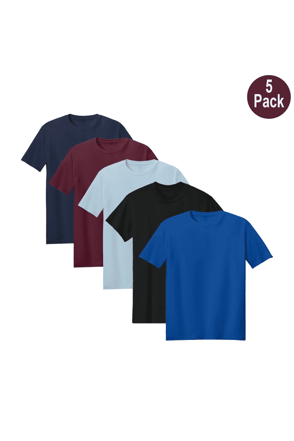 Men Pure Dry Fit High Performance Poly T-Shirt, Short Sleeve, Polyester, Assorted, 5 Pack, L