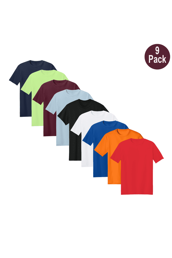 Men Pure Dry Fit High Performance Poly T-Shirt, Short Sleeve, Polyester, Assorted, 9 Pack, 3XL