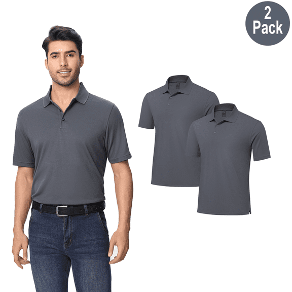 Zfeel Men Short Sleeve Pure Dry Fit Polo Shirt, High Performance 100 Polyester, lron Grey, 2 Pack XL