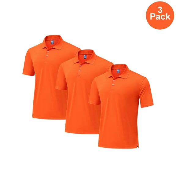 Zfeel Men Short Sleeve Pure Dry Fit Poly Polo Shirt, High Performance Bulk Tee, Orange, 3 Pack, L