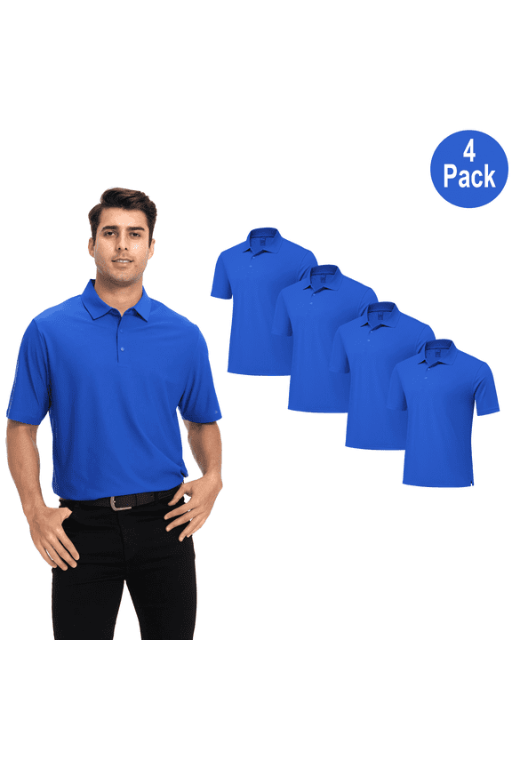 Men Short Sleeve Pure Dry Fit Poly Polo Shirt, High Performance, Polyester, Royal, 4 Pack, XL