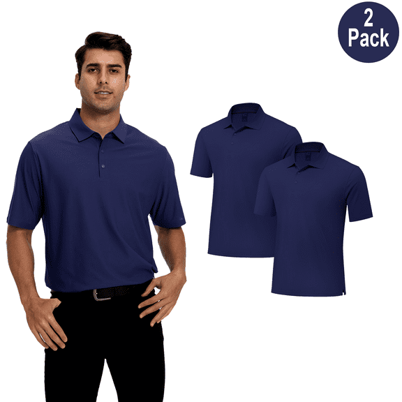 Zfeel Men Short Sleeve Pure Dry Fit Poly Polo Shirt, Short Sleeve High Performance Navy, L, 2 Pack