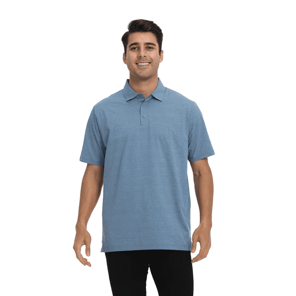 Zfeel Men's Breathable Polo Shirt, Casual Polo for Adult, Pure Stretch Polyester, Steal Blue, L