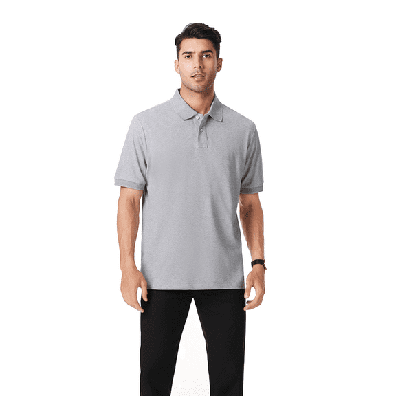 Zfeel Men's Casual Polo Shirt, 60/40 Cotton/Poly Blend, Short Sleeve Pique Knit with Collar, Granite, 5XL