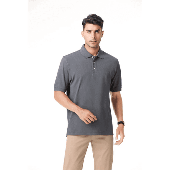 Zfeel Men’s Cotton Polo Shirt, Comfortable, Short Sleeve Casual Polo Tee, Pepper, 1-Pack, 6XL