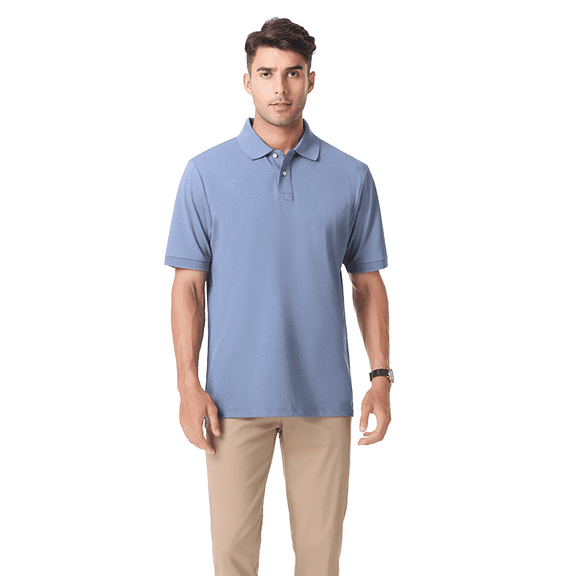 Zfeel Men’s Cotton Polo Shirt, Comfortable, Short Sleeve Casual Polo Tee, Washed Denim, 1-Pack, 3XL