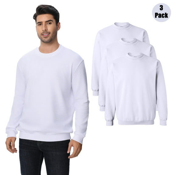 Zfeel Men's Crewneck Sweatshirt, Comfortable Long Sleeve Pullover Fleece, White Color, 3-Pack, S