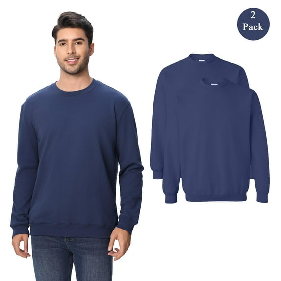 Zfeel Men's Crewneck Sweatshirt, Durable Long Sleeve Navy Color Bulk Pullover Fleece, 2-Pack, S