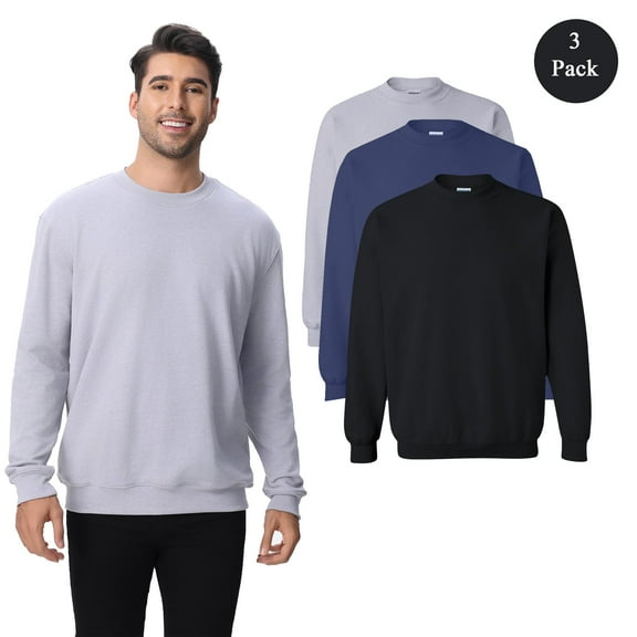 Zfeel Men's Crewneck Sweatshirt, Long Sleeve Assorted Color Casual Pullover Fleece, 3-Pack, XL