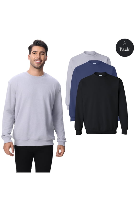 Men's Crewneck Sweatshirt, Long Sleeve Assorted Color Casual Pullover Fleece, 3-Pack, XL