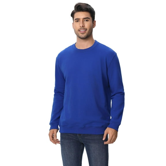 Zfeel Men's Crewneck Sweatshirt, Long Sleeve Cotton and Poly Blend Pullover Fleece, Royal, S