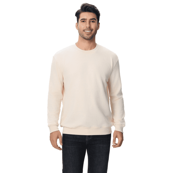 Zfeel Men's Crewneck Sweatshirt, Long Sleeve Cotton and Poly Blend Pullover Fleece, Sandshell, XL