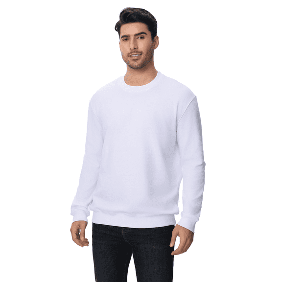 Zfeel Men's Crewneck Sweatshirt, Long Sleeve Cotton and Poly Blend Pullover Fleece, White, S