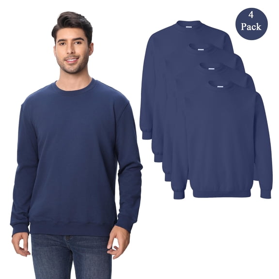 Zfeel Men's Crewneck Sweatshirt, Long Sleeve Pullover Navy Color Casual Bulk Sweatshirt, 4-Pack, 2XL