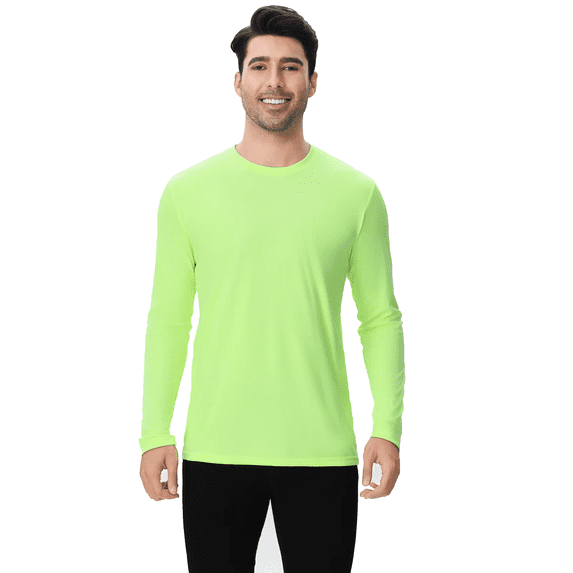 Zfeel Men's Dry Fit Hi Vis Safety Long Sleeve Poly Shirt Neon Green, Moisture Wicking, UPF 50, L