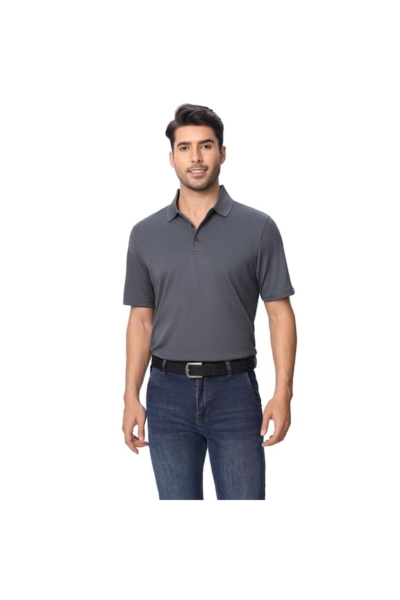 Men’s Dry Fit Performance Polo Shirt, Pure Polyester Moisture Wicking Casual Polo Shirt, Iron Grey, XS