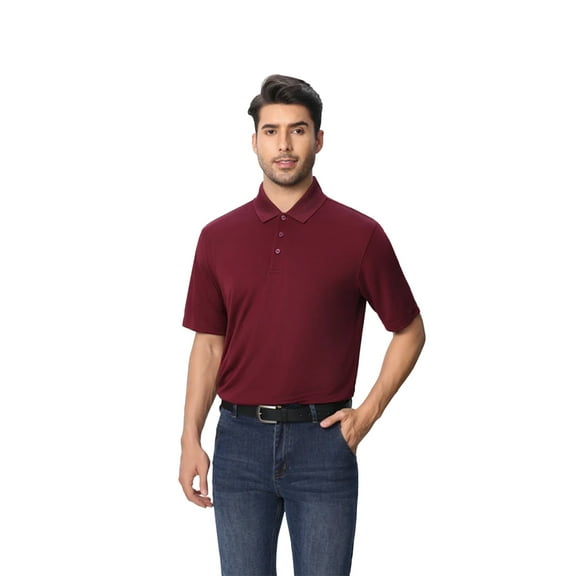Zfeel Men’s Dry Fit Performance Polo Shirt, Pure Polyester Moisture Wicking Casual Polo Shirt, Maroon, L