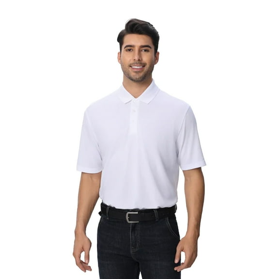 Zfeel Men’s Dry Fit Performance Polo Shirt, Pure Polyester Moisture Wicking Casual Polo Shirt, White, 2XL