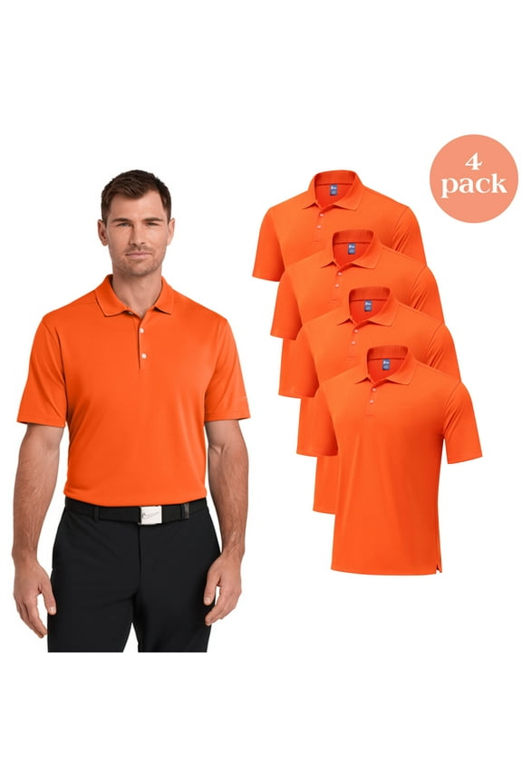 Men’s Dry Fit Performance Polo T-Shirt, Poly Moisture Wicking Casual Shirt, Orange Tee 4 Pack, Size 3XL
